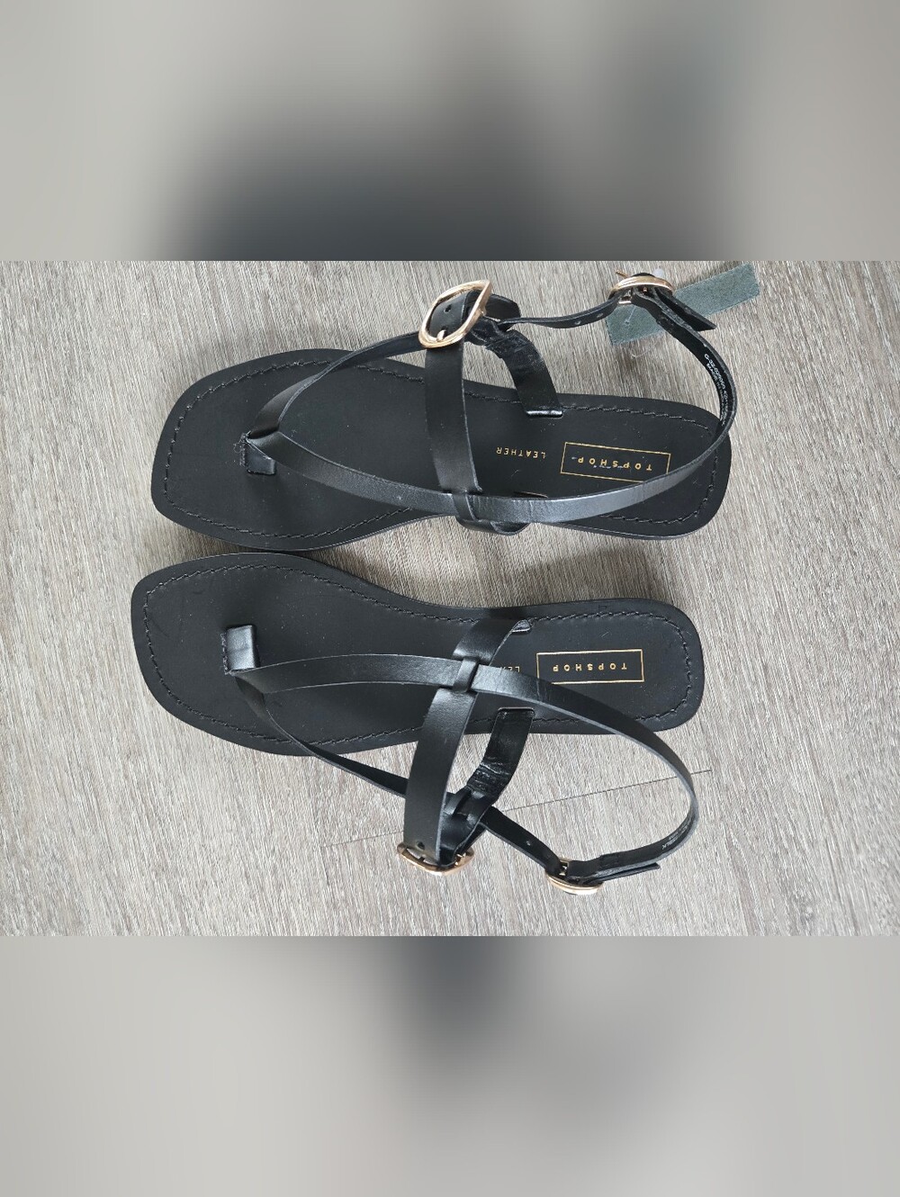 Topshop Piper Black Leather Strappy Gladiator Flat Sandals Size 7.5 EUR 38 NWT